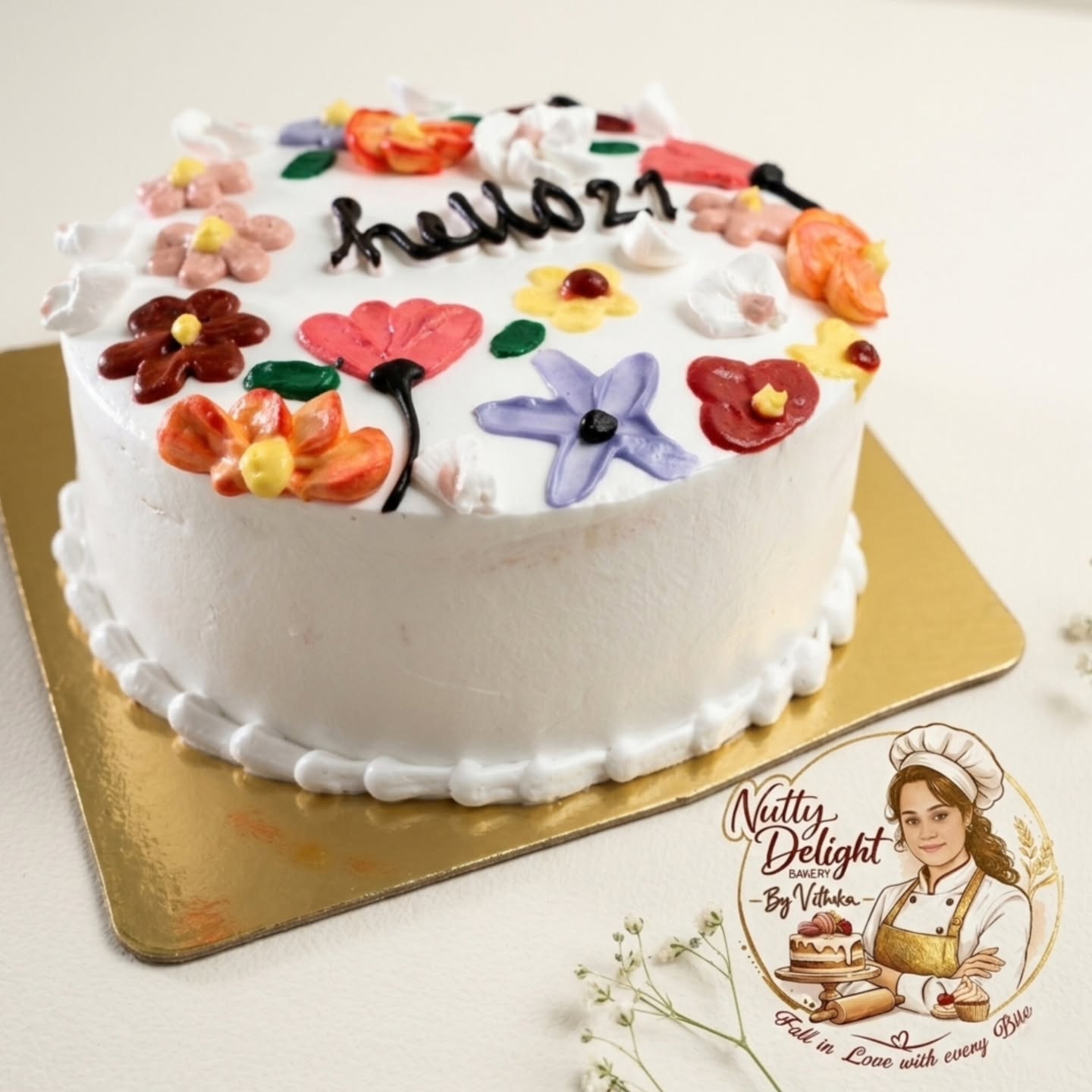 Floral custom cake from Nutty Delight Bakery